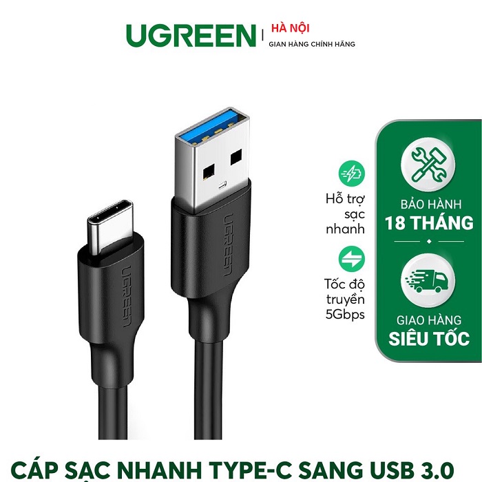 Cáp sạc và truyền dữ liệu tốc độ nhanh USB 3.0 sang USB type C, 3A dài 1.5M Ugreen US184 20883