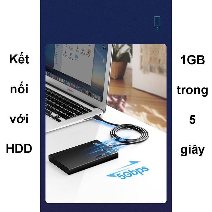 Cáp sạc và truyền dữ liệu tốc độ nhanh USB 3.0 sang USB type C, 3A dài 1M Ugreen US184 20882
