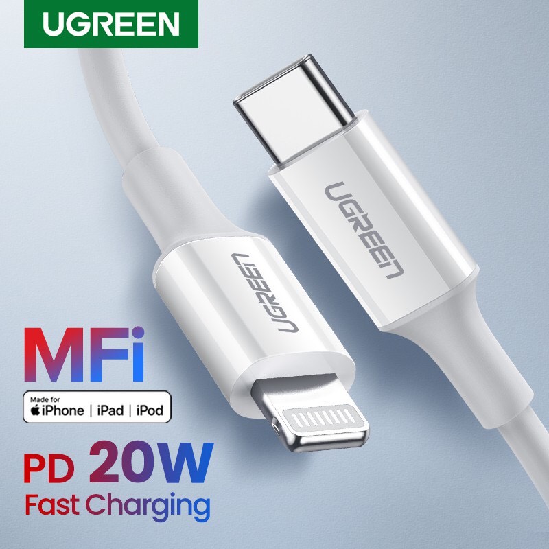 Cáp UGREEN 20W MFi đầu USB C Type C - Lightning dài 1,5m màu trắng 60748 Chất Lượng Cao