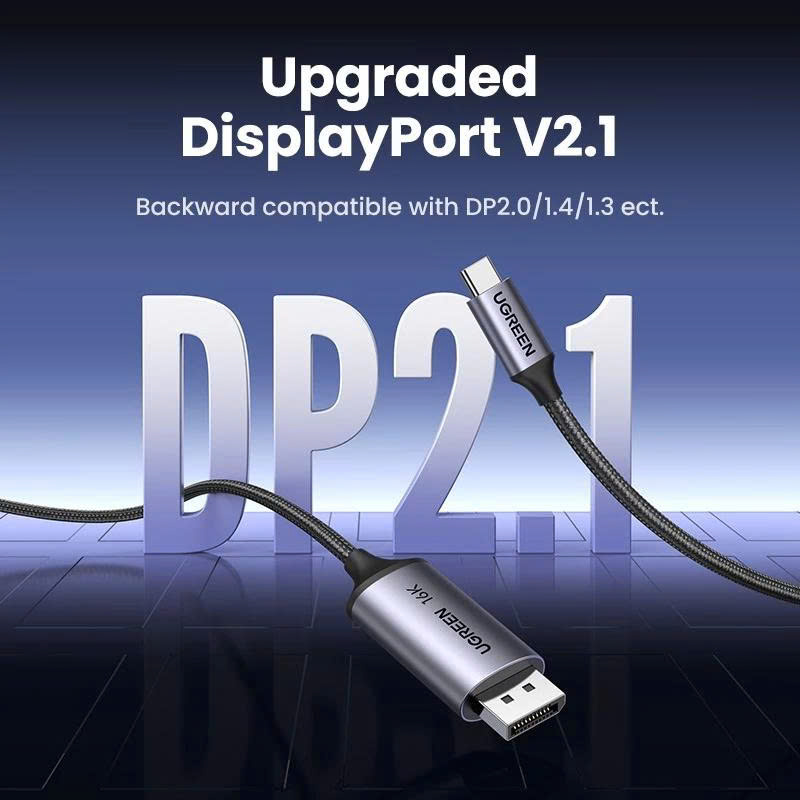 Cáp UGREEN DP 16K 30Hz USB-C sang DP2.1 25864 UltraHD hỗ trợ 3D, HDCP, HDR, Dolby 40Gbs