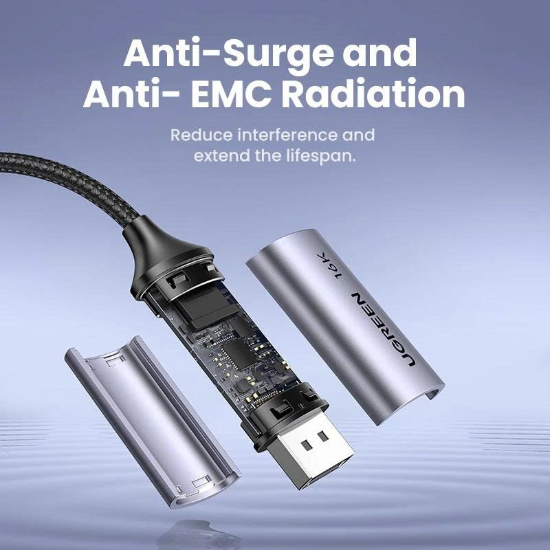Cáp UGREEN DP 16K 30Hz USB-C sang DP2.1 25864 UltraHD hỗ trợ 3D, HDCP, HDR, Dolby 40Gbs