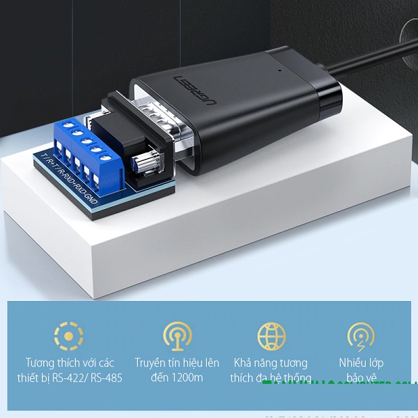 Cáp USB 2.0 sang Com DB9 RS422+485 dài 1,5m Chipset FTDI Ugreen 60562 chính hãng