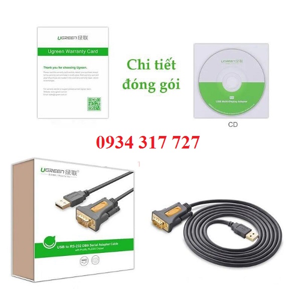 Cáp USB sang Com RS 232 dài 1M chính hãng Ugreen 20210 cao cấp