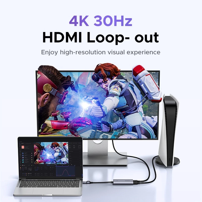 Card thu hình HDMI UGREEN 25773 4K@30Hz Loop Out hỗ trợ độ phân giải 2K 30FPS 1080P 60FPS, USB 3.0