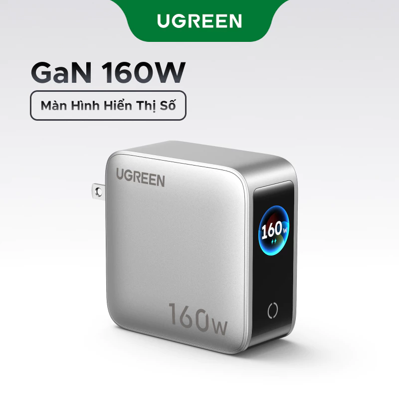 Củ sạc nhanh 160W GaN 5 cổng USB-C x4, USB-A x1 có màn LCD hiển thị Ugreen 35379/X774 cao cấp