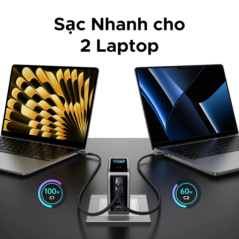 Củ sạc nhanh 160W GaN 5 cổng USB-C x4, USB-A x1 có màn LCD hiển thị Ugreen 35379/X774 cao cấp