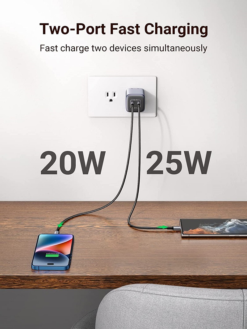 Củ sạc nhanh Nexode GaN 45W 2 cổng USB Type-C x2 Hỗ trợ QC4+, PD3.0 Ugreen 90572 cao cấp (US)