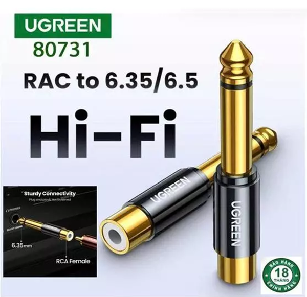 Đầu chuyển đổi âm thanh 6.35mm sang RCA Mono Ugreen 80731 cao cấp