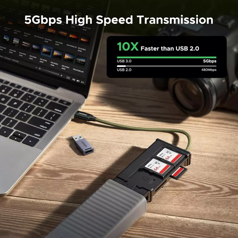 Đầu đọc thẻ nhớ SD/TF giao tiếp USB-A/USB-C kèm 11 khe đựng thẻ nhớ Ugreen 55899 cao cấp