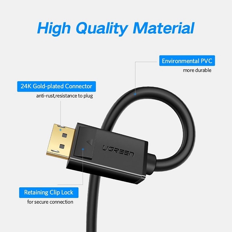 Dây, Cáp  Displayport 1,5M 2 đầu dương hỗ trợ 4K 3D chính hãng Ugreen 10245 cao cấp