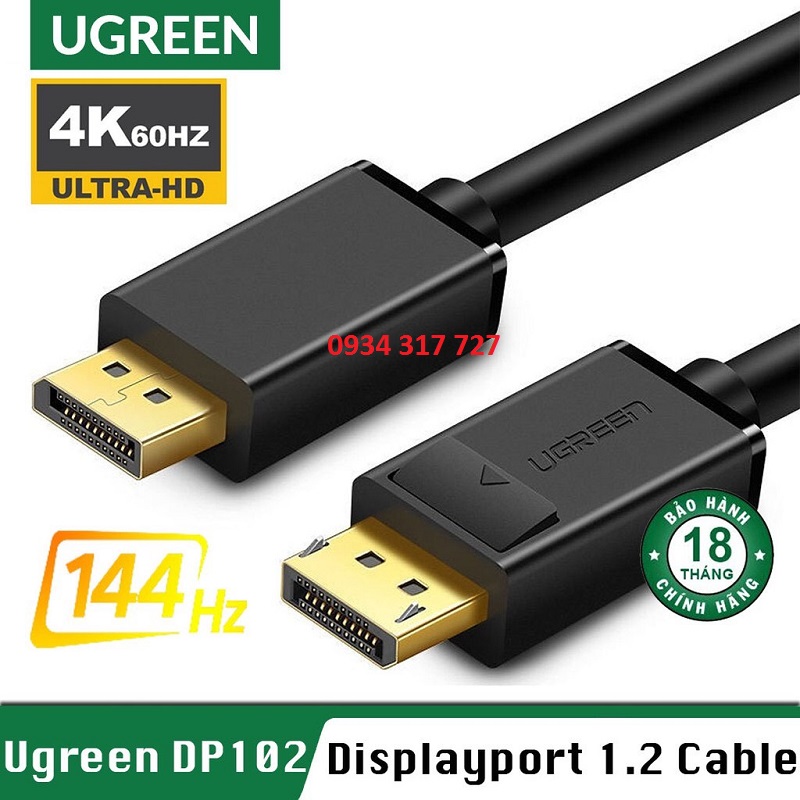 Dây, Cáp  Displayport 1,5M 2 đầu dương hỗ trợ 4K 3D chính hãng Ugreen 10245 cao cấp