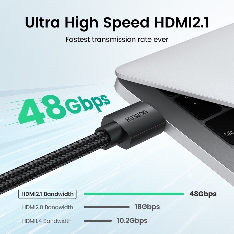 Dây, Cáp HDMI 2.1 dài 2M 8K@60Hz 48Gbps hỗ trợ HDR eARC Ugreen 40180 cao cấp