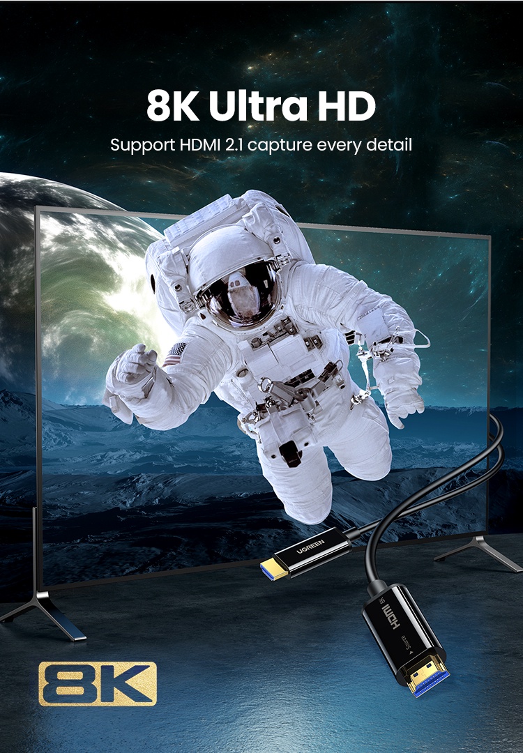 Dây, Cáp HDMI sợi quang 30M Ugreen 80409 hỗ trợ 8K/60Hz cao cấp
