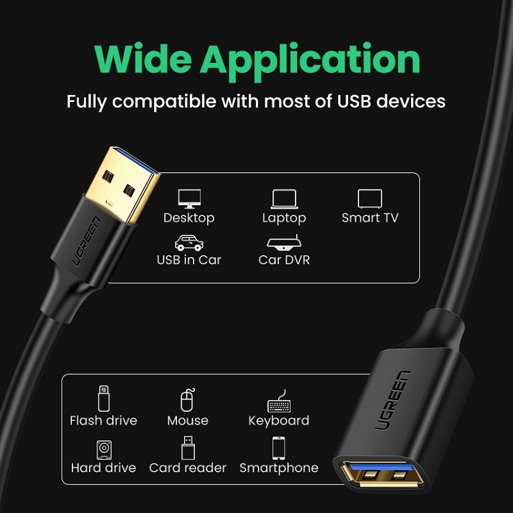 Dây, Cáp nối dài USB 3.0 dài 1,5m âm dương Ugreen 30126 chính hãng