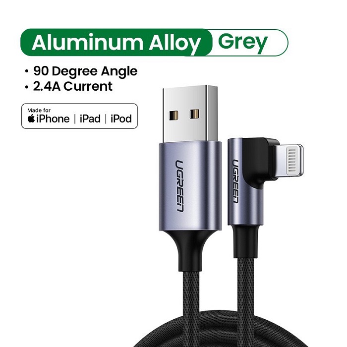 Dây cáp UGREEN bện nylon dạng góc 90 độ MFI cổng USB-C sang Lightning dài 1,5m US305 60764