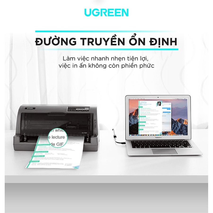 Dây, Cáp USB 2.0 máy in 3m Ugreen 10351 đầu cáp mạ