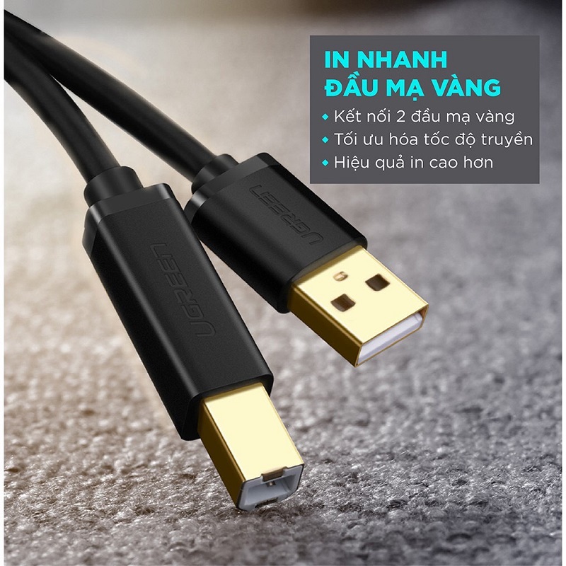 Dây, Cáp USB 2.0 máy in 3m Ugreen 10351 đầu cáp mạ
