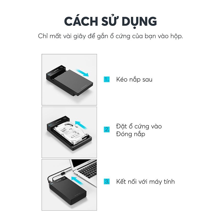 Hộp đựng ổ cứng 3.5 inch Sata/USB 3.0 hỗ trợ 10TB chính hãng Ugreen 50422 cao cấp