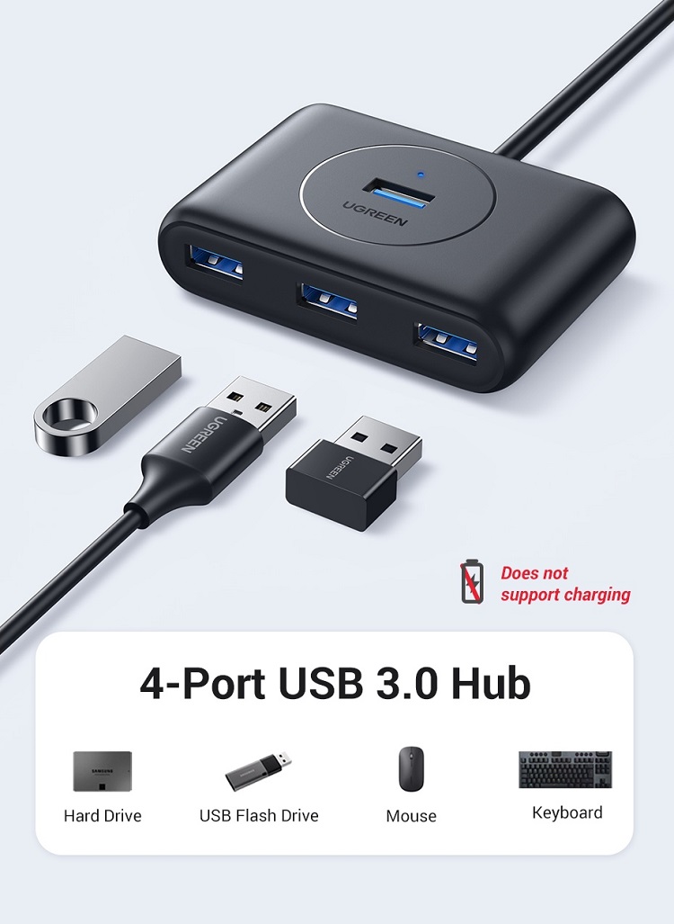 Hub USB 3.0 Ugreen 4 Cổng Ugreen CR113 20290, 20291 màu đen