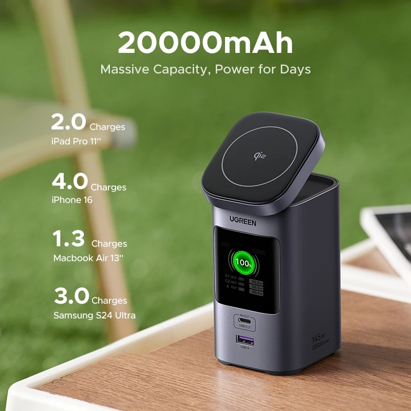 Pin dự phòng UGREEN PB771 (35527B) Qi2 15W-Nexod 20000mAh Sạc nhanh + Không dây từ tính 145W