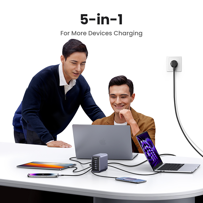 Sạc nhanh để bàn Nexode GaN 300W Ugreen 90903B, 5 cổng USB Type-C x4, Type-A x1 (EU Plug) cao cấp