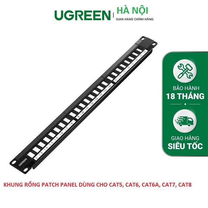 Thanh Patch Panel UTP Ethernet Cat5E và Cat6 24 cổng kim loại UGREEN NW154 80445