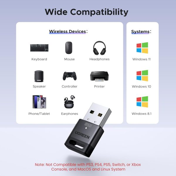 Thiết bị USB Bluetooth 6.0 Dongle EDR & BLE cho PC Ugreen 75073/CM748 cao cấp