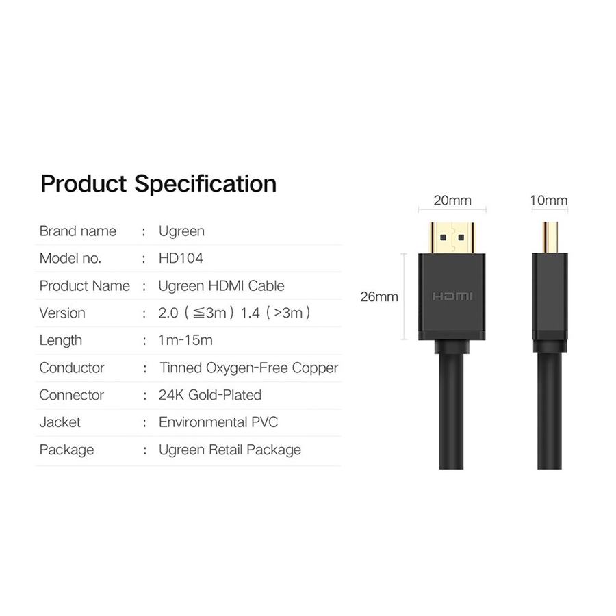 Ugreen 10106, Dây, Cáp HDMI 1M Ugreen chính hãng h