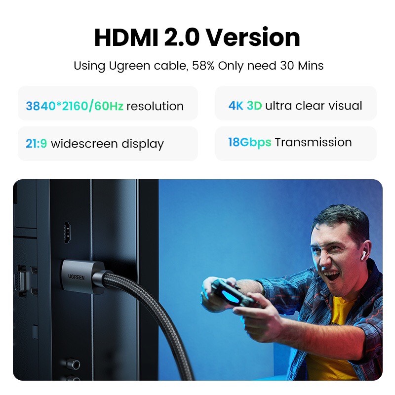 UGREEN 10108, Dây, Cáp HDMI 3M Ugreen hỗ trợ 4K 2K cao cấp