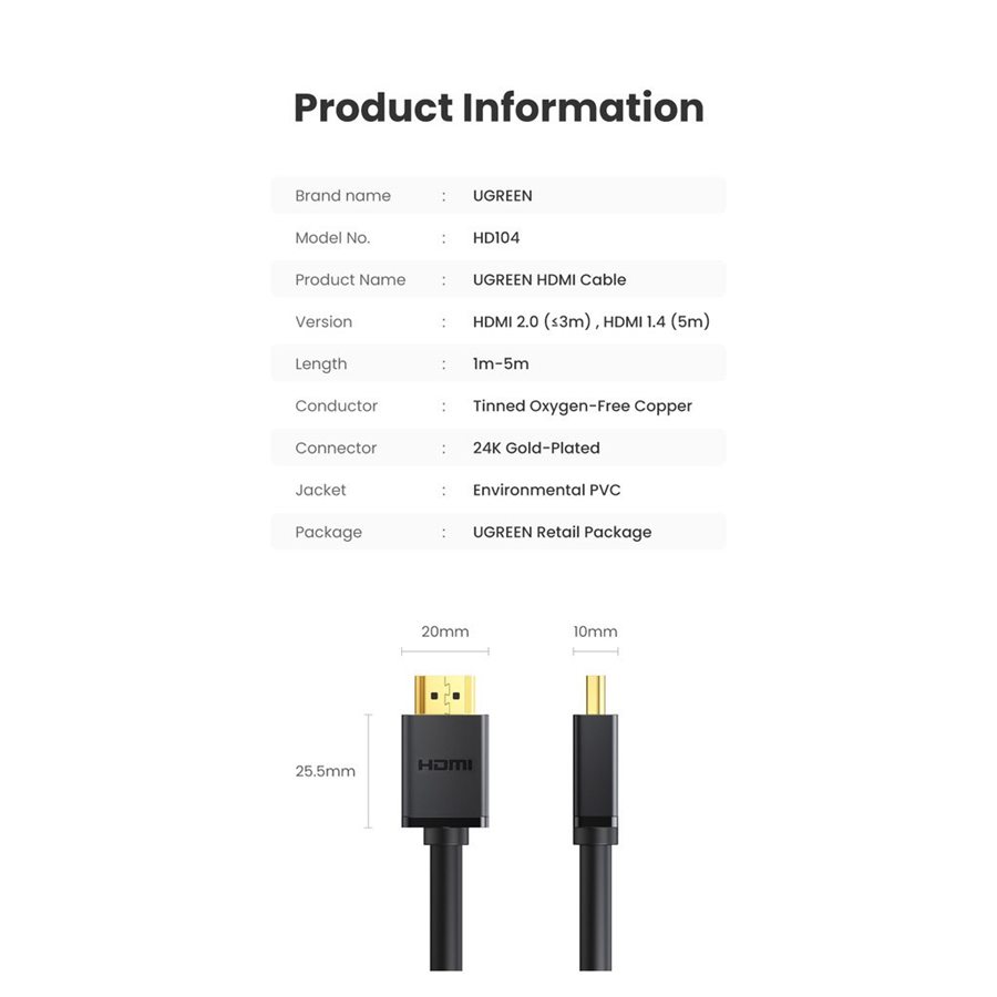 Ugreen 10109, Cáp HDMI dài 5M hỗ trợ 4K 2K cao cấp