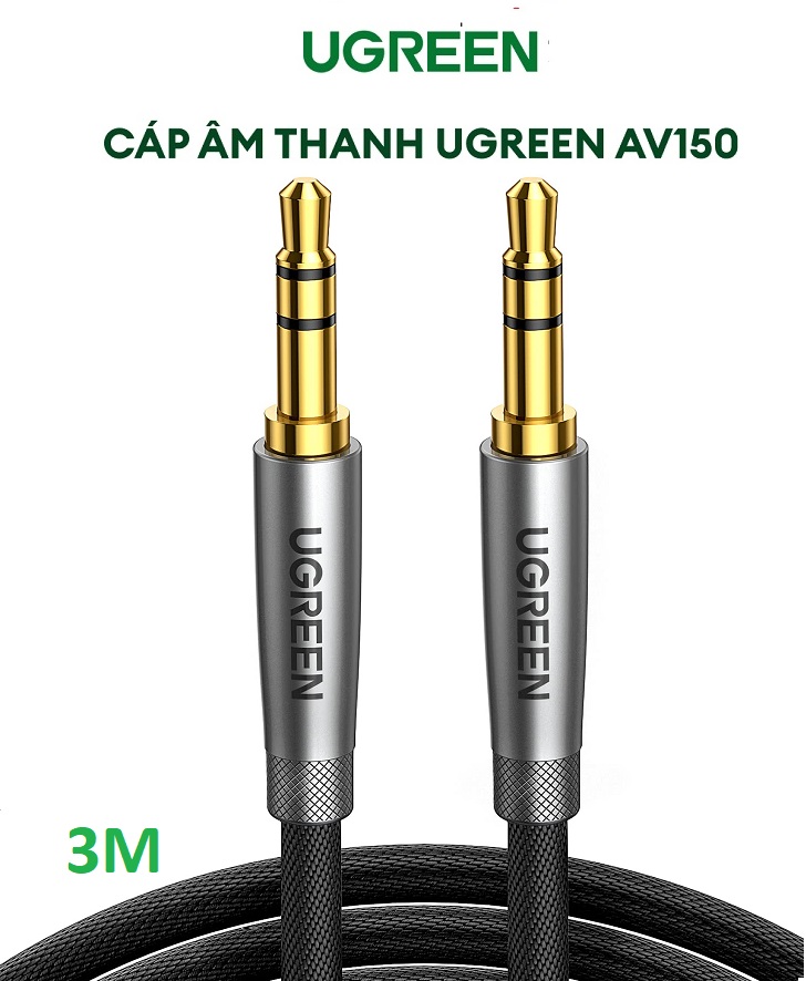 Ugreen 10116 Cáp âm thanh 3.5mm 2 đầu dương mạ vàng dài 3M hàng cao cấp màu đen