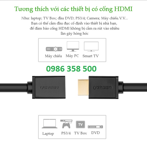 Ugreen 10140 -  Cáp nối dài HDMI 0.5M Ugreen 4K 2K