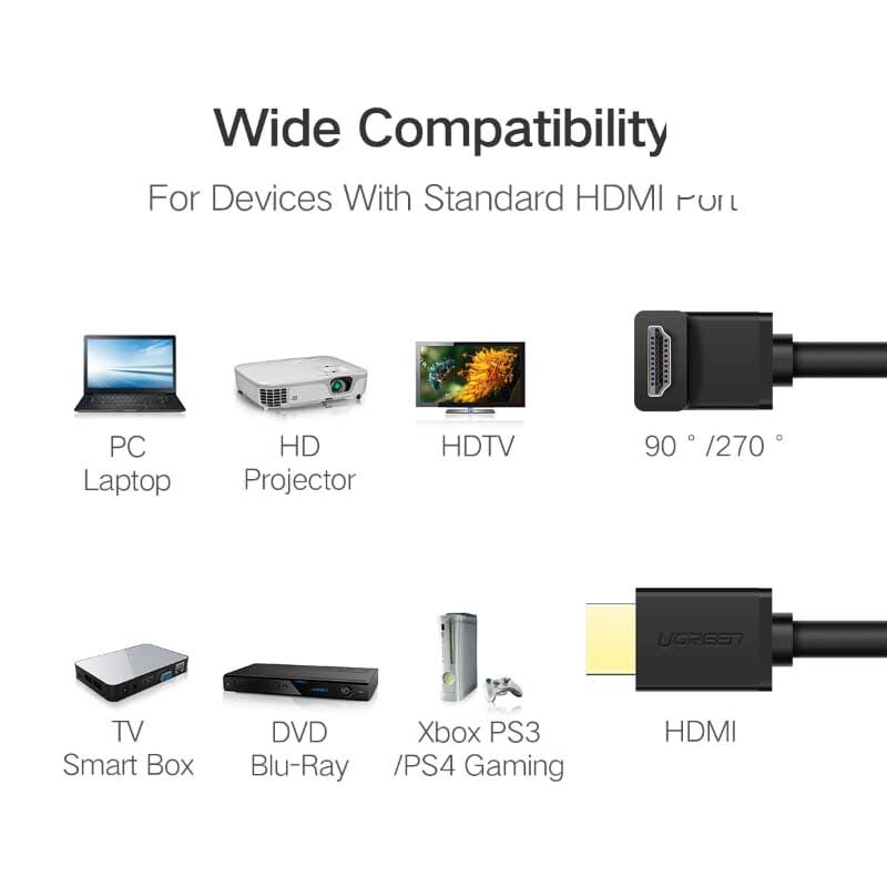 Ugreen 10173 Cáp HDMI dài 2m đầu bẻ góc vuông góc 90 độ chính hãng cao cấp(Đen)
