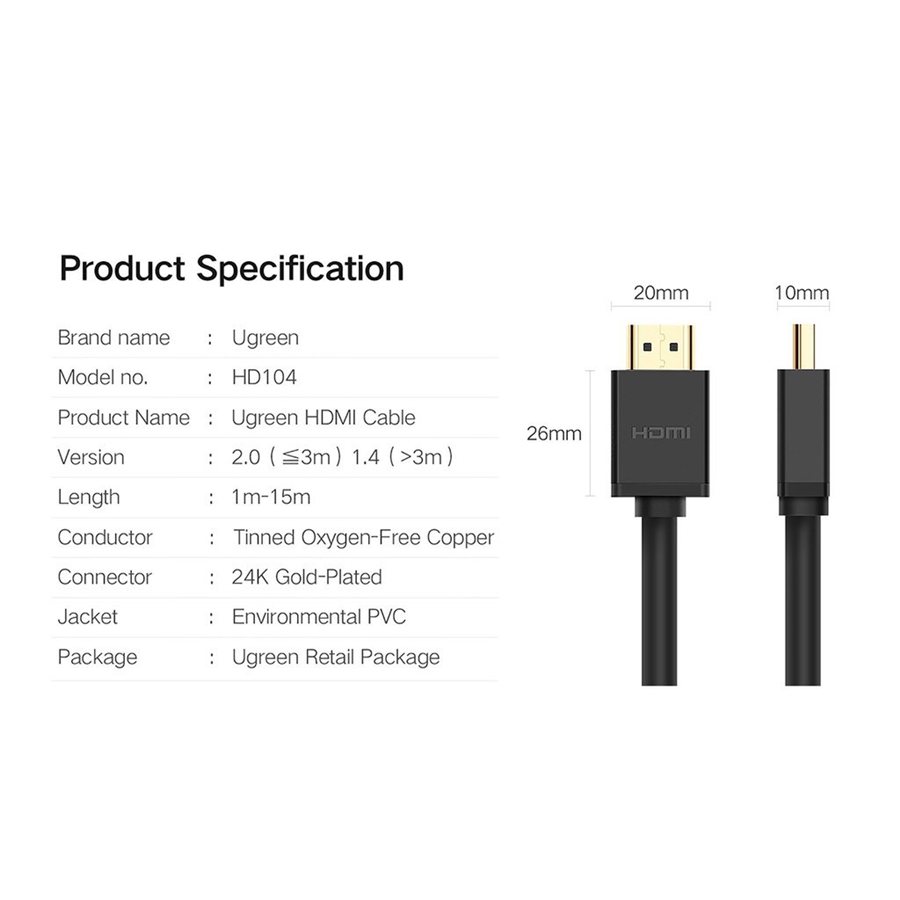 Ugreen 10178, Dây, Cáp HDMI 8M Ugreen chính hãng 4K 2K cao cấp