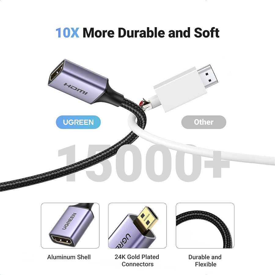 Ugreen 10553, Cáp Chuyển Micro HDMI to HDMI 2.0 Bọc Dù Hỗ Trợ 4K