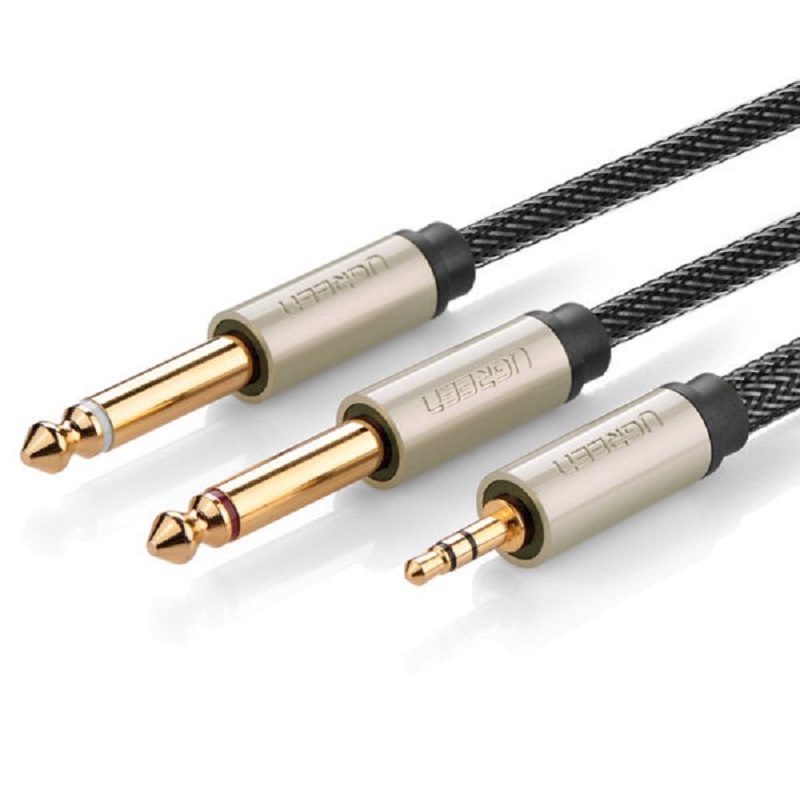 Ugreen 10613 cáp audio 3.5mm ra hai đầu 6.5mm dài 1M mạ vàng 24K cao câp (màu xám)