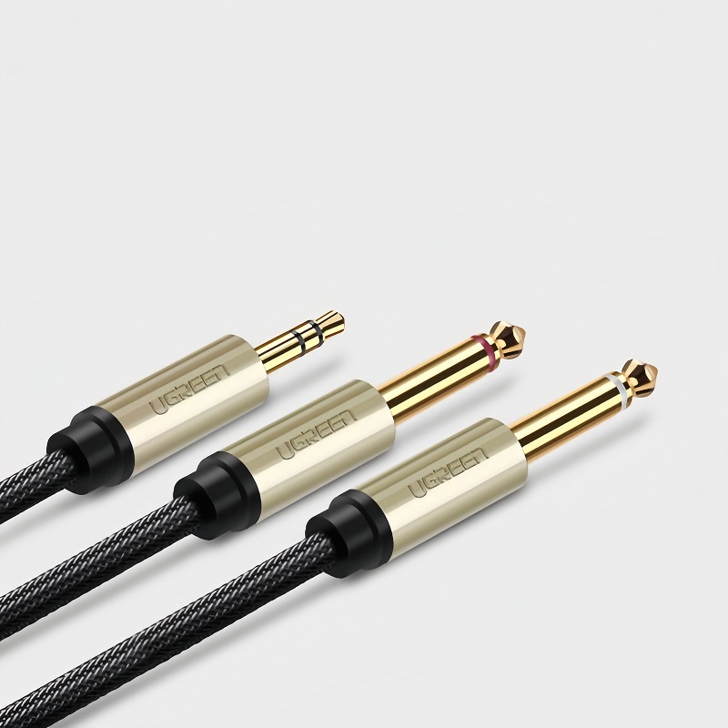 Ugreen 10615 cáp audio 3.5mm ra hai đầu 6.5mm dài 2M mạ vàng 24K cao câp (màu xám)