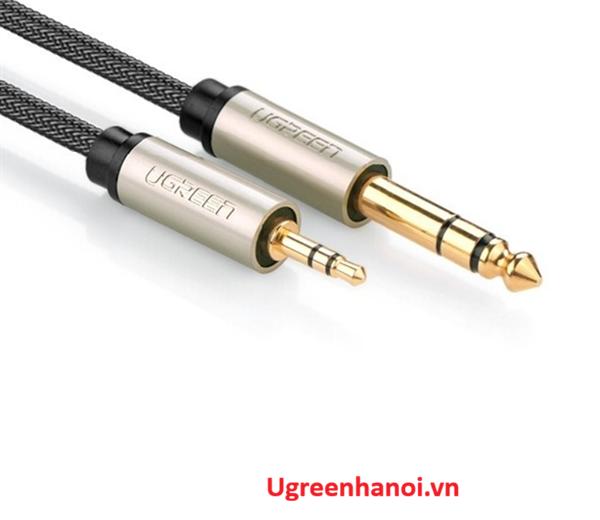 Ugreen 10625 Cáp âm thanh nổi TRS 3,5mm đến 6,35mm dài 1m màu xám