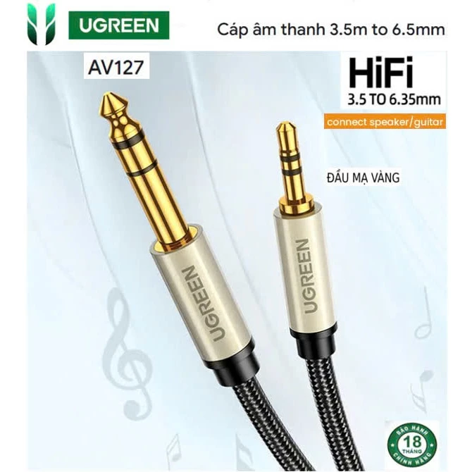 Ugreen 10625 Cáp âm thanh nổi TRS 3,5mm đến 6,35mm dài 1m màu xám