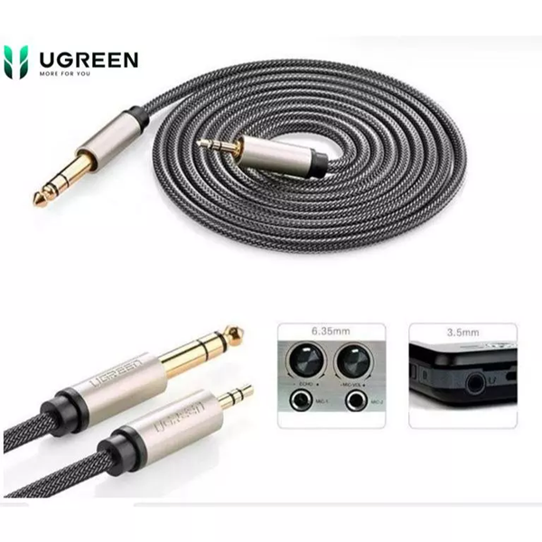 Ugreen 10625 Cáp âm thanh nổi TRS 3,5mm đến 6,35mm dài 1m màu xám