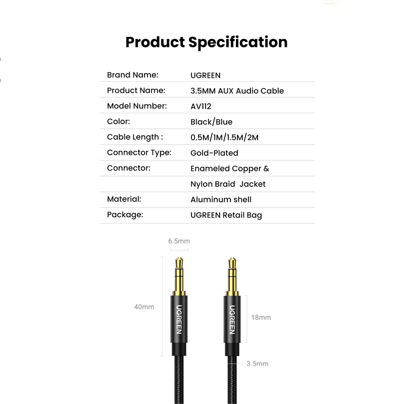 Ugreen 10688 Dây AV 3.5mm (M/M) dài 3M (Màu Xanh)