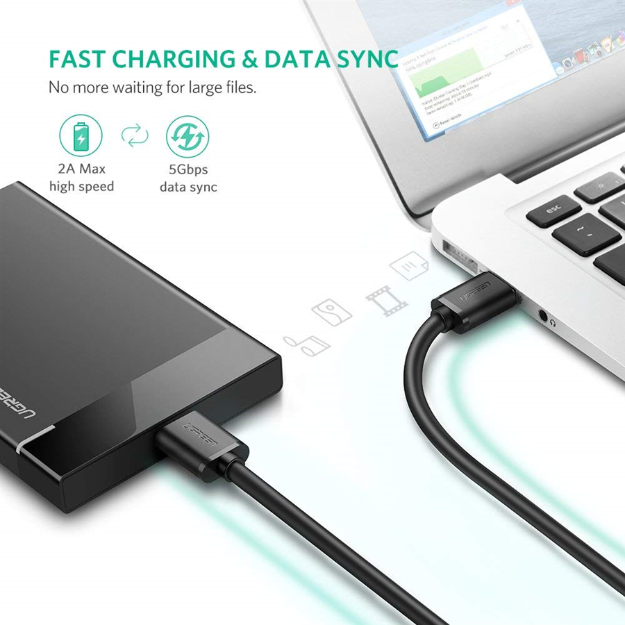 Ugreen 10842 Cáp USB 3.0 cho ổ cứng di động HDD 2,5 ing dài 1,5m chính hãng