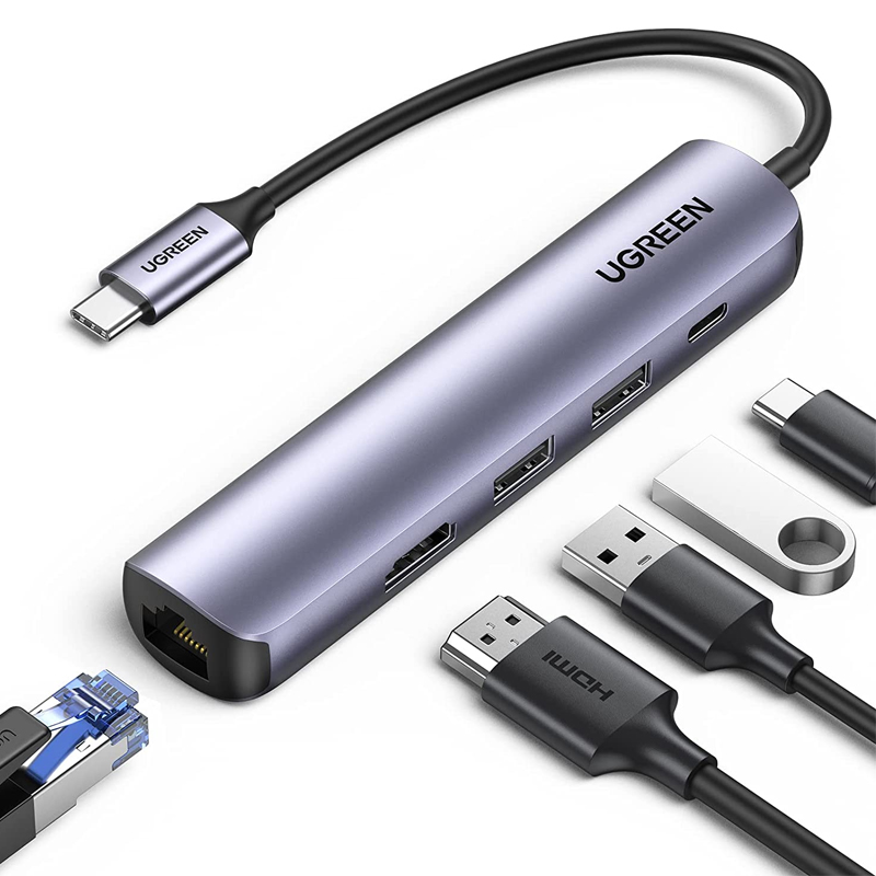 Ugreen 10919 USB-C sang 2*USB 3.0+HDMI+Bộ chuyển đổi Ethernet RJ45+PD 4K 60Hz