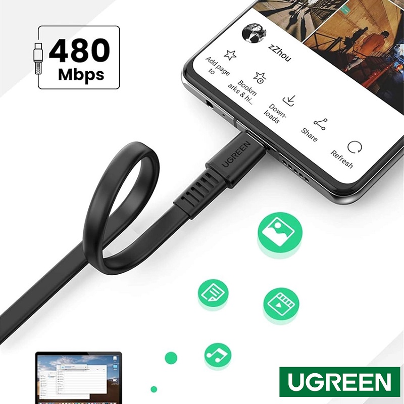 Ugreen 10974 Cáp sạc USB-C sang USB-C  3A màu đen 0,5m chính hãng