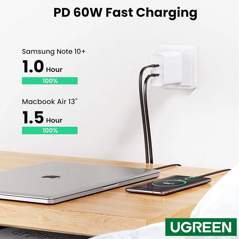 Ugreen 10974 Cáp sạc USB-C sang USB-C  3A màu đen 0,5m chính hãng