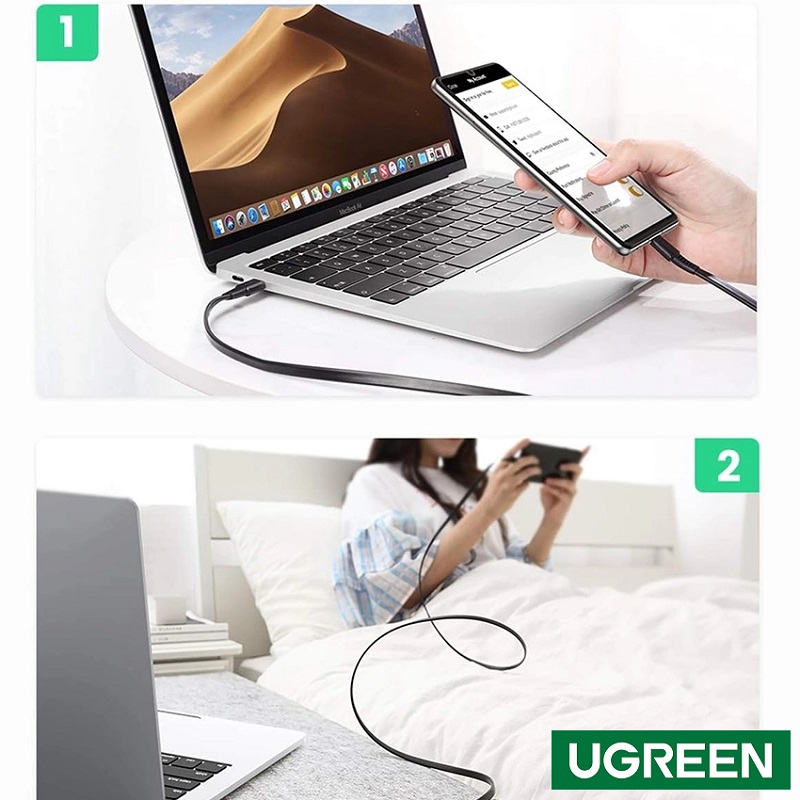 Ugreen 10974 Cáp sạc USB-C sang USB-C  3A màu đen 0,5m chính hãng