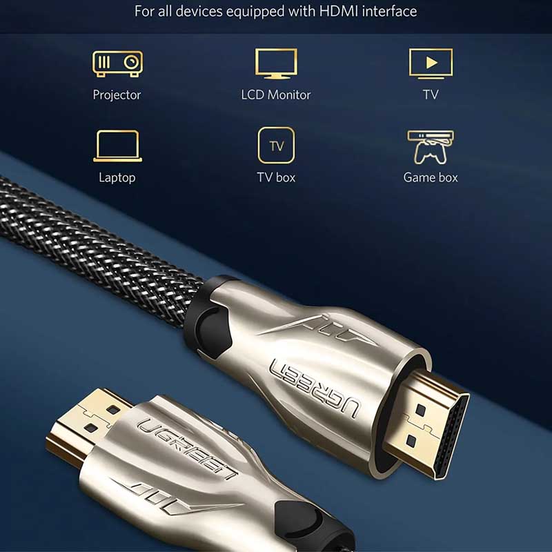 Ugreen 11197 Cáp HDMI HD102 đầu nối kim loại nylon bện 1.4V đồng đầy đủ 19+1 15M chính hãng