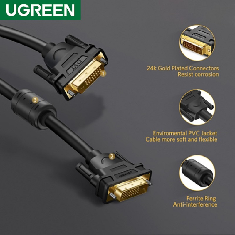 Ugreen 11602, cáp DVI (24+1) mạ vàng  dài 20m  màu đen cao cấp