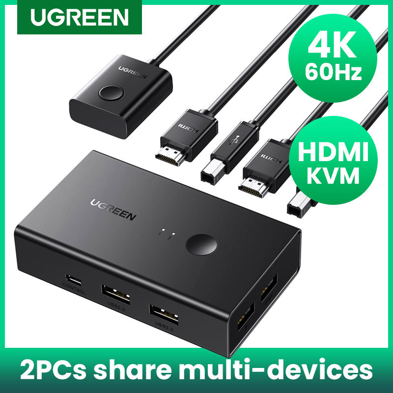 Ugreen 15166, Bộ gộp HDMI 2 ra 1 có KVM hỗ trợ 4k@60Hz Cao Cấp Chính Hãng