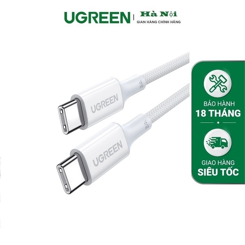 Ugreen 15269 UGREEN Cáp sạc nhanh USB-C sang USB-C silicon màu trắng 2m cao cấp
